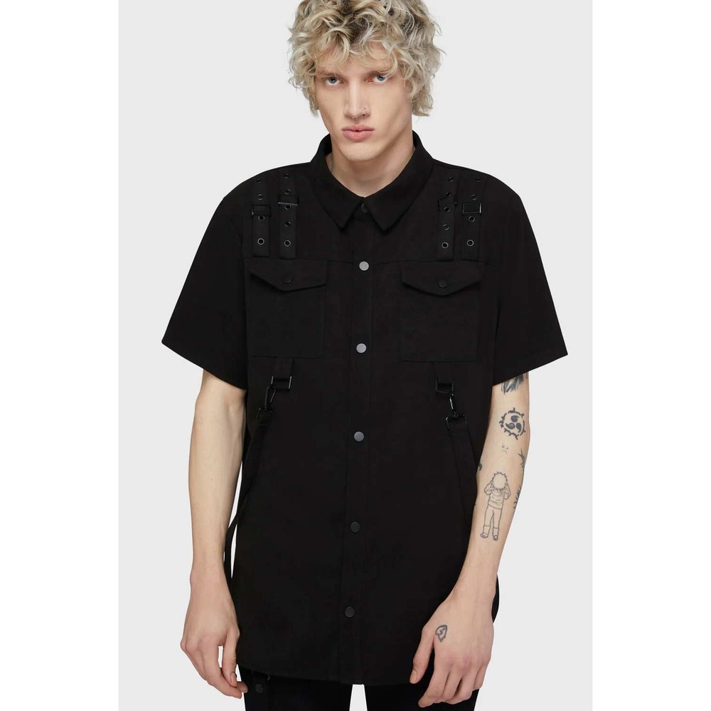 Killstar Lunara mens button up short sleeve shirt‎ black